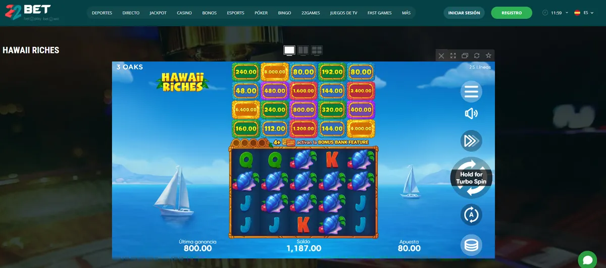 Catálogo de juegos en 22Bet