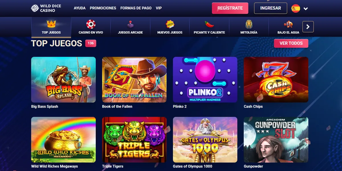 Juegos disponibles en el casino Wild Dice