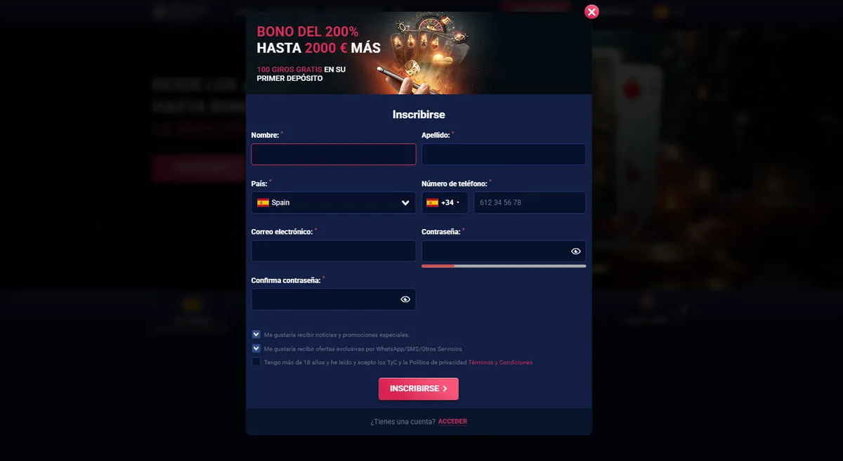 Registro e inicio de sesión en Wild Dice casino