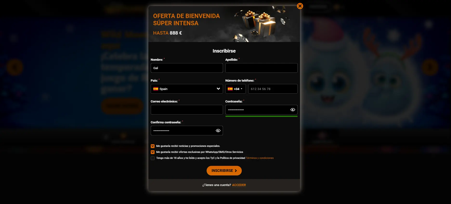 Registrarse en el casino Intense Casino Intense registro